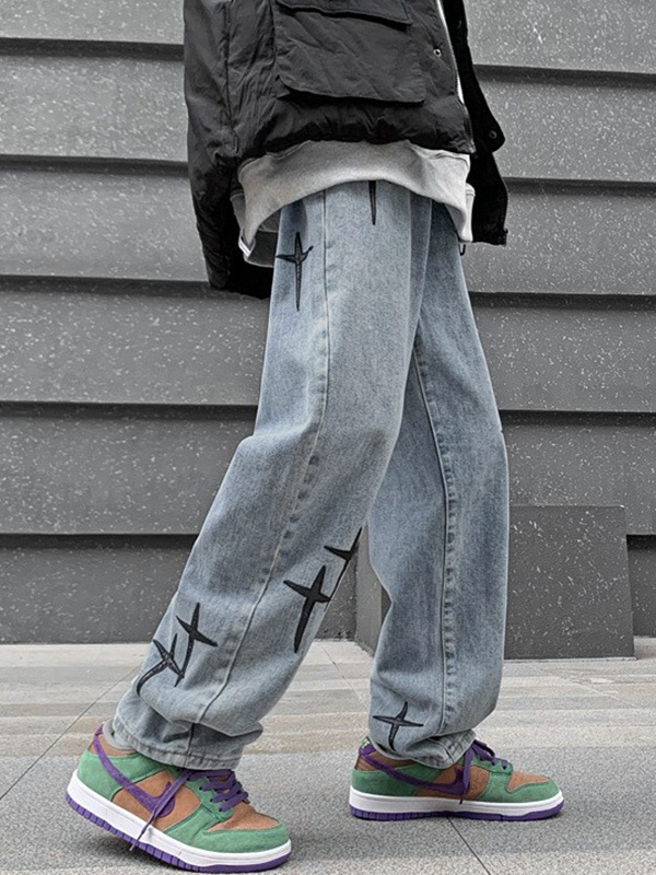 Men's Star Patch Print Jeans-1