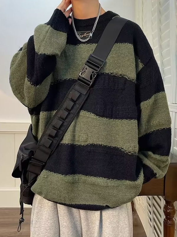 Men's Contrast Color Irregular Striped Sweater-1