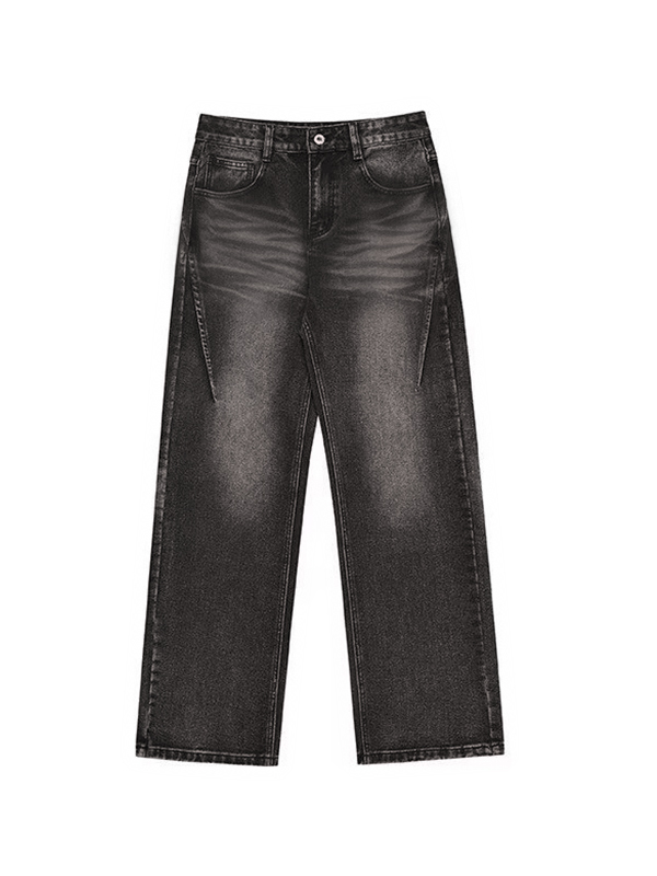 Men's Street Water Ripple Print Loose Jeans-4