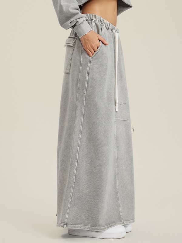 Washed Back Slit Baggy Maxi Skirt-1