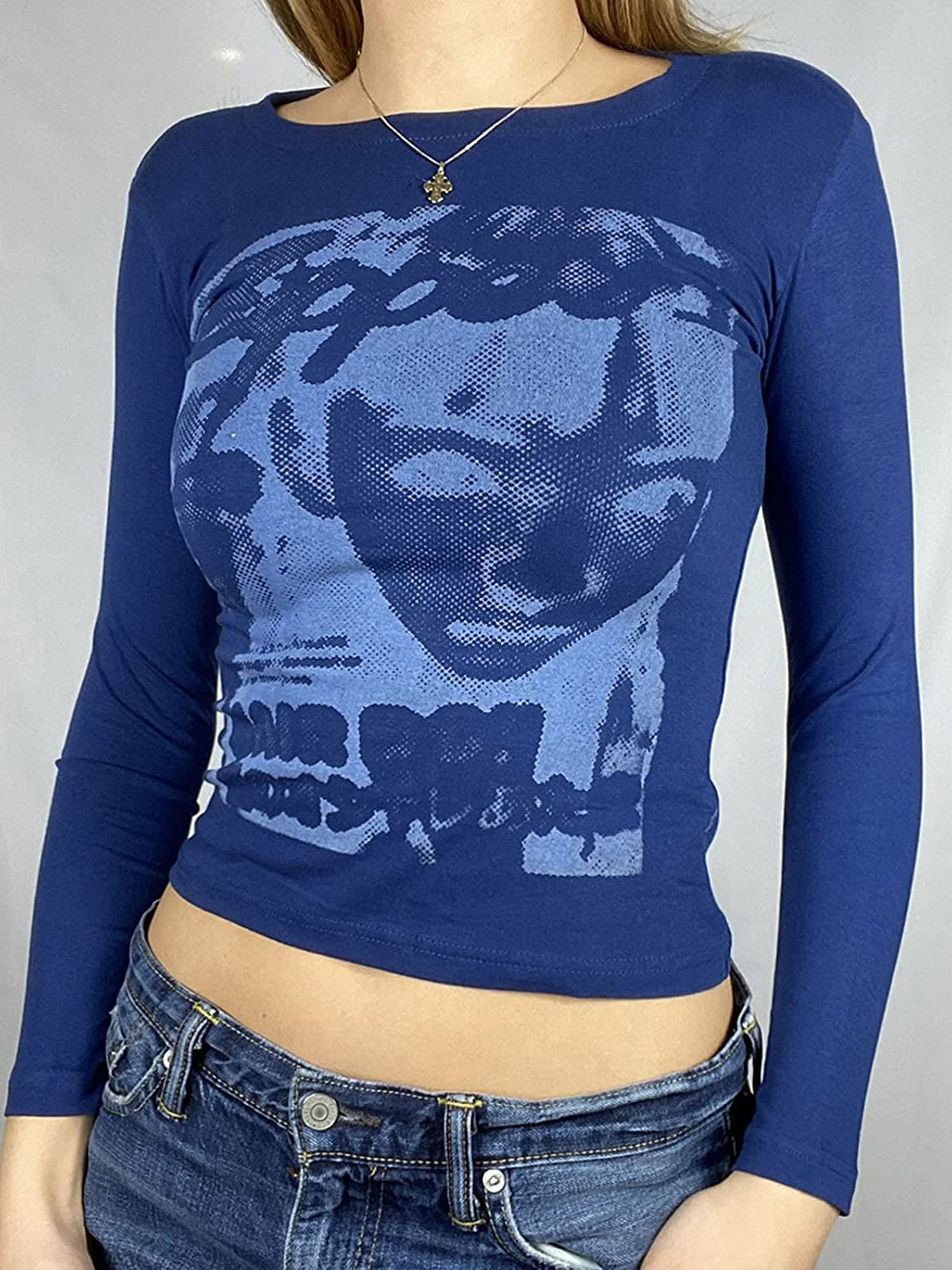 Pixel Face Print Long Sleeve Tee-1