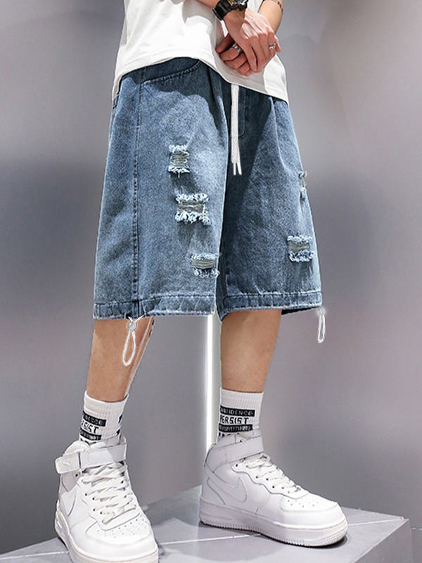 Men's Wash Distressed Skate Denim Shorts-2