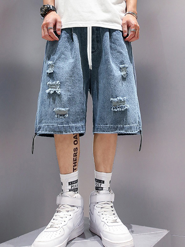 Men's Wash Distressed Skate Denim Shorts-3