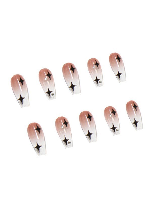 24pcs Rhinestone Decor Heart Star Press On Nails-2