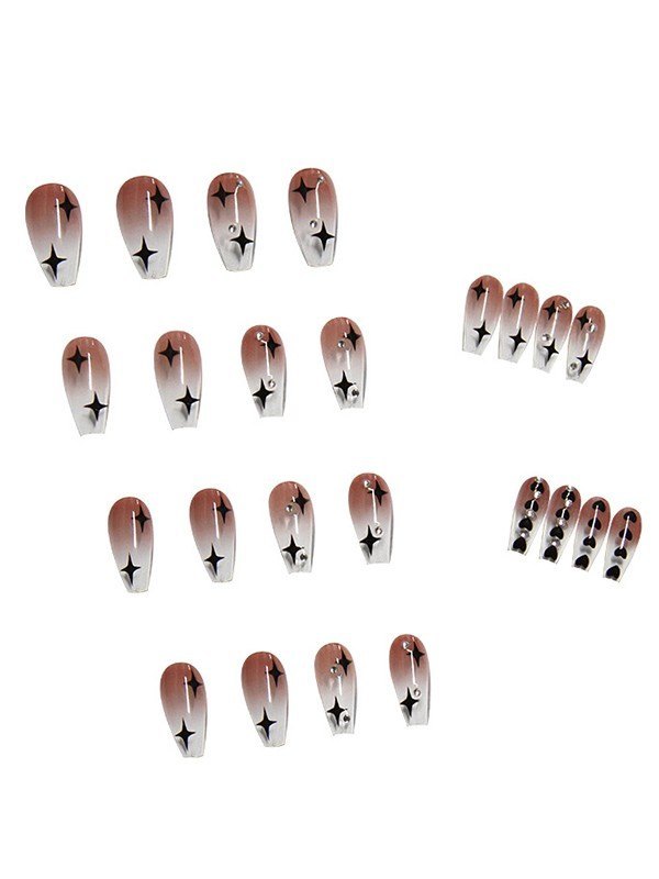 24pcs Rhinestone Decor Heart Star Press On Nails-1
