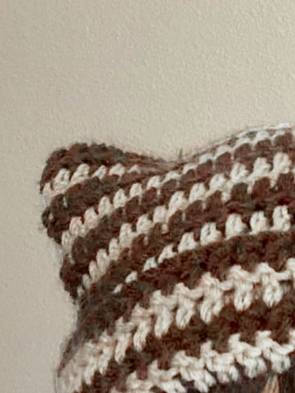 Hand Made Horn Detail Striped Knitted Beanie Hat-1